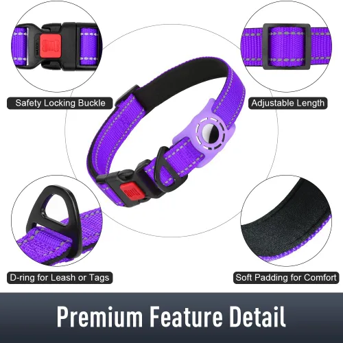 Miniatura 5 de Airtag - Collar de perro con soporte AirTag para perros grandes, reflectante, acolchado suave y hebilla de bloqueo de seguridad, collares de nailon