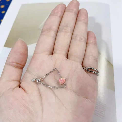 Miniatura 3 de Anillo de corazón de ópalo para mujer, plata de ley 925, ajustable, anillo de compromiso de amor, corazón, anillos de promesa, anillos colgantes