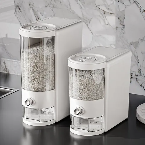 Miniatura 3 de Recipiente de arroz de 12 libras con taza medidora, caja fresca incorporada, dispensador de cereales con tapas para el hogar, cocina, despensa