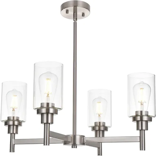 Miniatura 14 de Lámpara de araña de cristal de 4 luces estilo granja, negra, para cocina, iluminación colgante con cilindro de cristal transparente para comedor