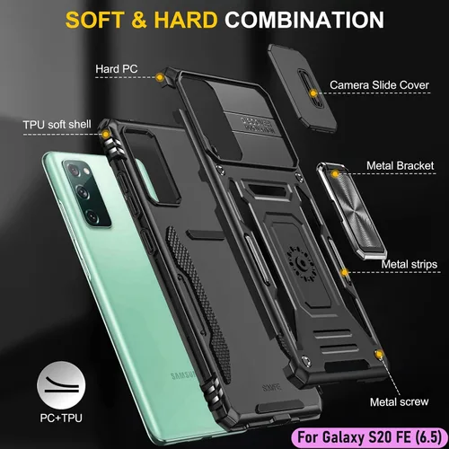 Miniatura 3 de Funda resistente para Samsung Galaxy S20 FE (5G), protección híbrida de goma de doble capa de grado militar con protector de cámara deslizante