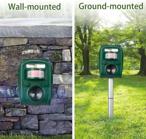 Miniatura 6 de Repelente solar ultrasónico de animales al aire libre, disuasorio de ardillas para gatos, perros y ciervos activado por movimiento, con luz