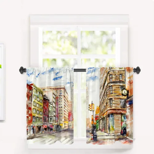 Miniatura 111 de Cortinas opacas de cocina con pintura al óleo de Europa rosa y negra para ventanas, cenefas opacas modernas de torre Eiffel de poliéster multicapa