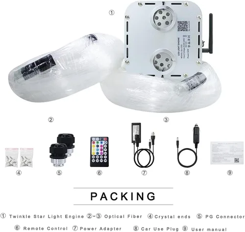 Miniatura 9 de AKEPO Kit de luces de fibra óptica de doble cabeza RGBW de 32 W, parpadeo+sonido activado+aplicación, luz de cielo de techo estrella, 16.4 pies/16.4