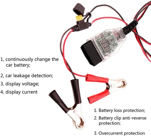 Miniatura 2 de Herramienta de repuesto de batería automotriz OBD2 de 4.9 ft, OBD a 12 V, cable de ahorro de memoria de apagado automático para computadora