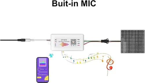 Miniatura 4 de SP107E Controlador de tira LED Bluetooth, controlador LED de música con AUX y micrófono - Compatible con WS2811 WS2812B SK6812-RGBW APA102 DMX512