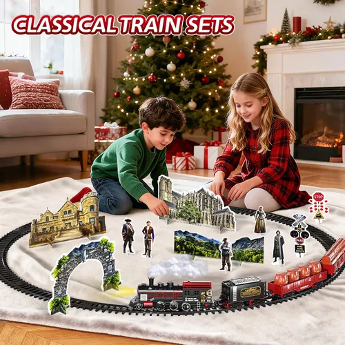 Miniatura 6 de Tren de Navidad, juego de tren para niños de 4 a 8 años, juegos de tren de Navidad para alrededor del árbol, juguetes eléctricos con humo, luces