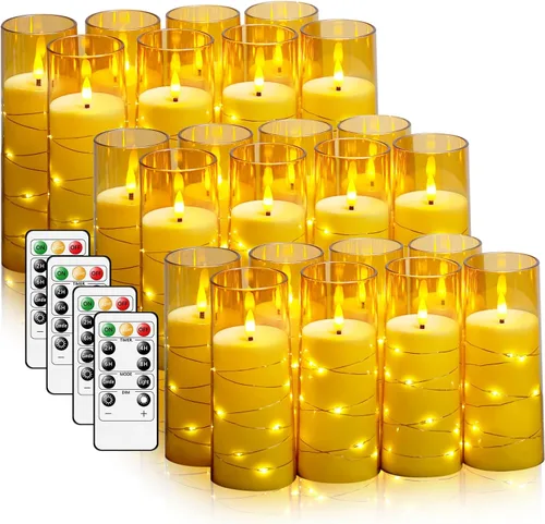Miniatura 9 de kakoya Velas LED sin llama con temporizador de 5 piezas, velas parpadeantes sin llama para ambiente romántico y decoración del hogar, carcasa dorado
