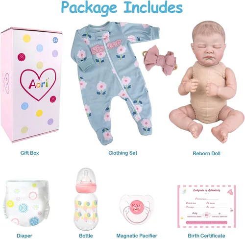 Miniatura 7 de Aori Muñecas Reborn de bebé realistas de 20 pulgadas, muñeca recién nacida de niña durmiendo ultra realista con cuerpo ponderado y muñeca de vinilo