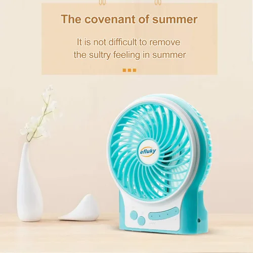Miniatura 7 de efluky Ventilador de escritorio mini de 3 velocidades, recargable, funciona con batería y con luz LED Azul