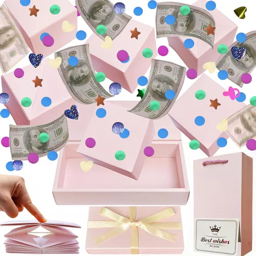 Miniatura 13 de JINSTABAG Caja sorpresa caja de regalo para dinero, cajas de regalo plegables únicas con confeti, caja de regalo sorpresa explosión para cumpleaños