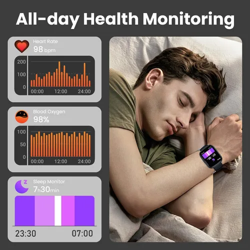 Miniatura 4 de Reloj inteligente para hombres y mujeres (respuesta/hacer llamadas), pantalla táctil de 1.95 pulgadas con monitor de frecuencia cardíaca/sueño
