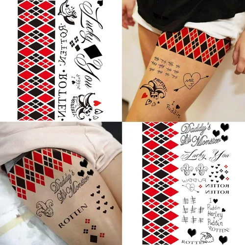 Miniatura 5 de TASROI 5 hojas de calcomanías de tatuaje HQ Joker para mujeres, hombres y adultos, tatuajes temporales de Halloween, kit de maquillaje de cara