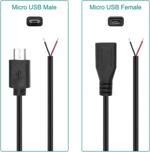 Miniatura 2 de Cable micro USB macho hembra a 2 extremos de cable abiertos, conector USB 2.0 a 2 cables, cable de extensión de cable de alimentación, conector