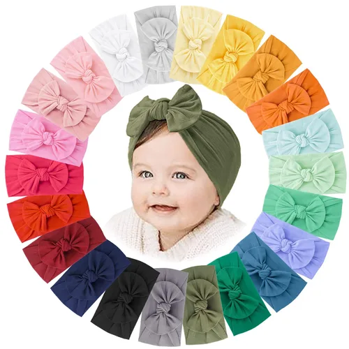 Miniatura 9 de Jesries 22 piezas de diademas para bebés, bandas de cabello de nailon suaves con lazos, accesorios para el cabello de niñas para recién nacidos