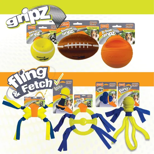 Miniatura 9 de Nylabone Power Play - Juguete de fieltro de fieltro Gripz Fetch, bola chirriante, juguete masticable para perros, grande (1 unidad)