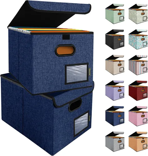 Miniatura 33 de Caja organizadora de archivos Baleine con tapa, organizador de carpetas de archivos plegable con deslizador de plástico, caja de carpetas