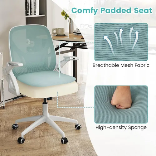 Miniatura 5 de COSTWAY Silla de oficina, cómoda silla giratoria de escritorio con altura ajustable y reposabrazos abatibles, sillas ergonómicas de malla para Azul
