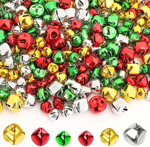 Augshy 240 Piezas Cascabeles Coloridos de 4 Colores Mezclados Campanas para Manualidades a Granel para Decoraciones de Navidad, Hogar y Mascotas,