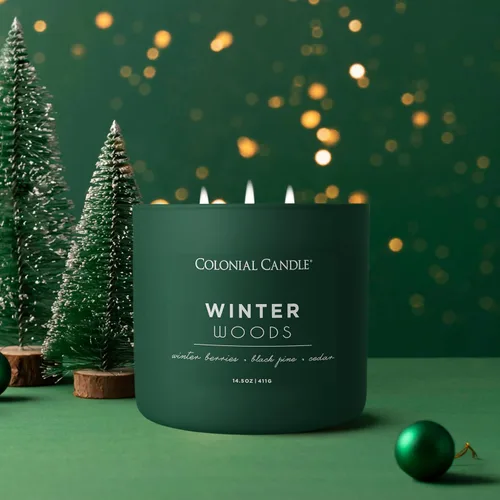 Miniatura 5 de Colonial Candle Winter Woods - Vela perfumada en frasco, colección Pop of Color, 3 mechas, verde, 14.5 onzas, hasta 60 horas de combustión