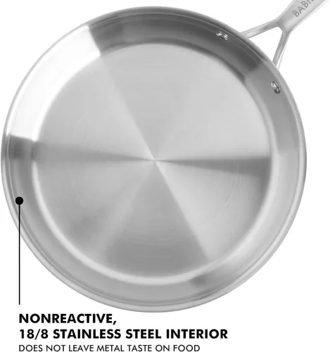 Miniatura 7 de Babish Sartén de acero inoxidable de tres capas de grado profesional con tapa, 5 cuartos de galón y 12 pulgadas de acero inoxidable triple de grado