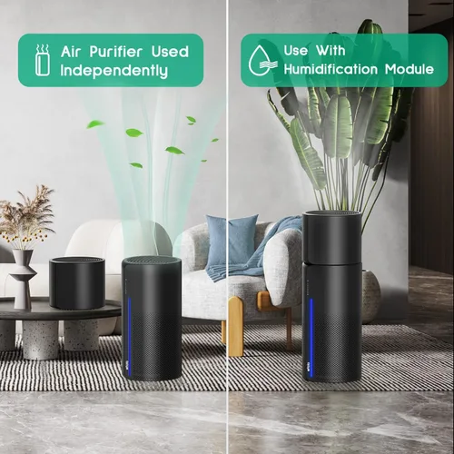 Miniatura 4 de Afloia Purificador de aire y humidificador 2 en 1, filtración silenciosa de 3 etapas para alergias de mascotas y humo, apagado automático, luz LED