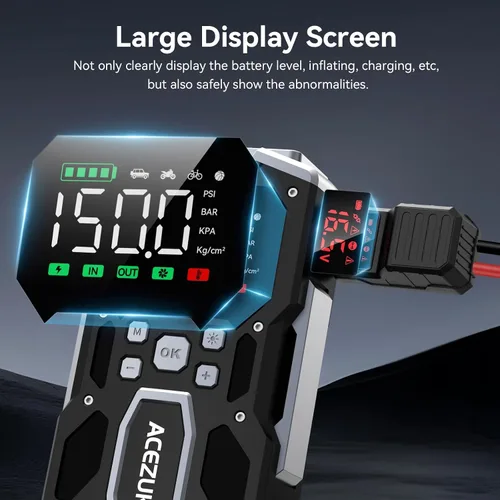 Miniatura 3 de ACEZUK - Arrancador portátil para automóvil con compresor de aire, 160PSI 8000A (todo gasolina/10.0L diesel), batería de 12 V con pantalla LCD