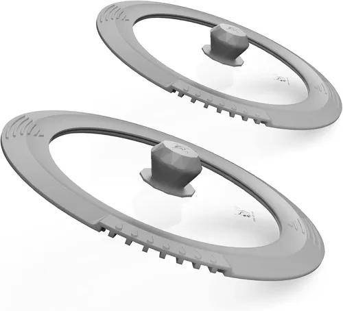 Miniatura 10 de Tapa de filtro templado para ollas de sopa de pasta, tapa universal con borde de silicona resistente al calor, 10-12 pulgadas, color gris claro
