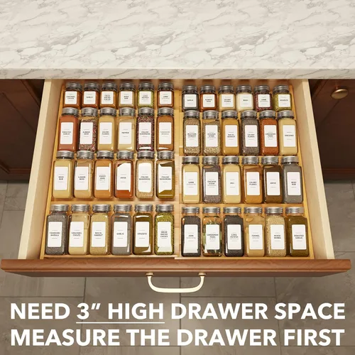 Miniatura 4 de SpaceAid Organizador de cajones de especias de bambú, (necesita cajón de 3 pulgadas de profundidad), estante de especias expandible de 4 niveles