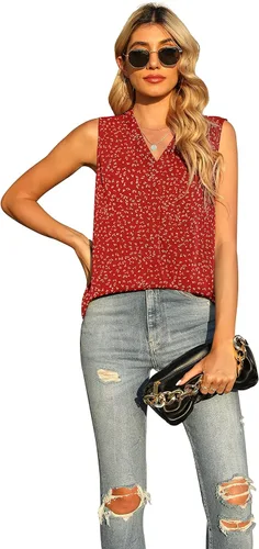 Miniatura 3 de QUEZHU Blusa de verano sin mangas de gasa para mujer, holgada, casual, cuello en V, blusa
