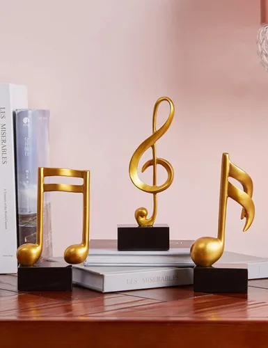 Miniatura 4 de HAUCOZE 3 piezas de decoración de notas musicales regalo musical mesa centro de mesa escultura estatua para sala de piano, oficina en casa oro 7.5