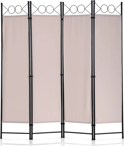 Miniatura 10 de Divisores de habitación y pantallas plegables de privacidad, 4 paneles de 68 pulgadas de alto, marco de acero portátil y tela para separar la Beige