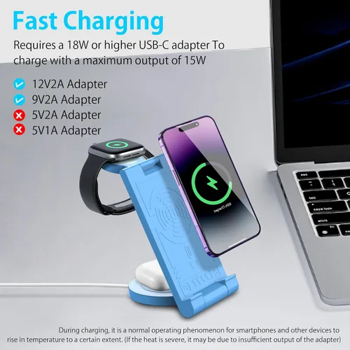 Miniatura 6 de Cargador inalámbrico actualizado 2024: Soporte de carga 3 en 1 para múltiples dispositivos Apple - iPhone 16 15 14 Pro Max 13 12 11 - Watch 10 9 8 7