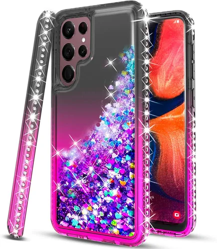 STARSHOP Funda compatible con Samsung Galaxy S22 Ultra, cubierta de teléfono con purpurina flotante líquida con diamante puntual, protección contra
