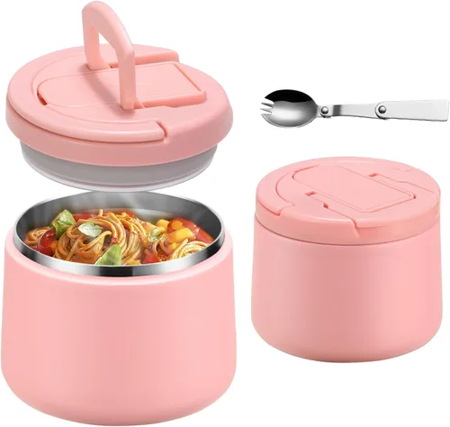 Miniatura 15 de Tarro de comida aislado al vacío de 14 onzas con tapa de hebilla, termo de sopa para niños de comida caliente, boca ancha, a prueba de fugas