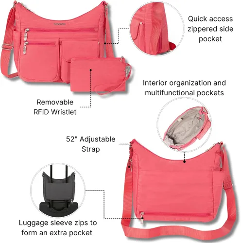 Miniatura 72 de Baggallini womens Everywhere Bagg Crossbody Women 11x9 Lightweight Nylon Hobo Water-resistant Travel Bag W/Rfid