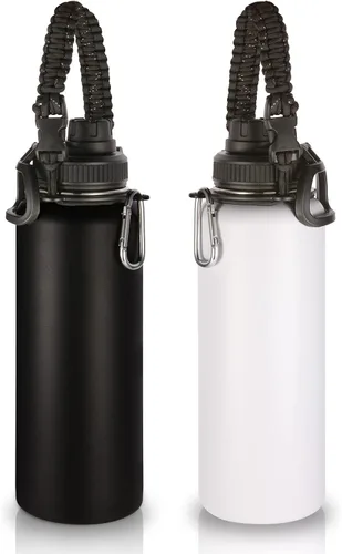 Miniatura 32 de Volhoply Botellas de agua aisladas en paquete de 2, 40 onzas, botella deportiva de acero inoxidable con asa de paracord y tapa con boquilla, taza
