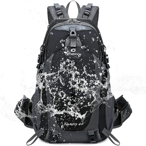 Miniatura 6 de Fengdong Mochila de viaje impermeable y ligera para senderismo, acampadas, de 40 L, para hombres y mujeres a2-Negro