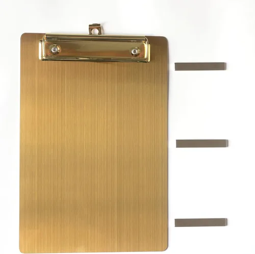 Miniatura 10 de Portapapeles magnéticos de acero inoxidable 4 x 6, portapapeles dorados pequeños tamaño A6, tablero de clip de metal con clip de perfil bajo