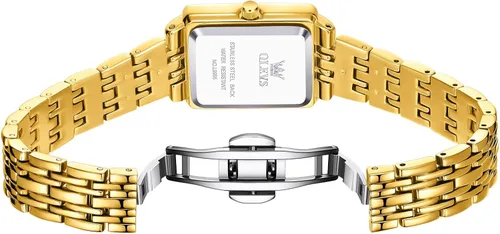 Miniatura 9 de OLEVS Reloj de mujer de oro de acero inoxidable, reloj de cara cuadrada pequeña con decoración de diamantes, reloj de vestir de cuarzo analógico