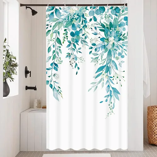 Miniatura 13 de Cortina de ducha extra larga de eucalipto gris y blanco de 84 pulgadas, cortinas de ducha de hojas florales grises para baño, cortina de baño