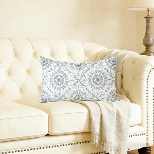 Miniatura 5 de Slow Cow - Funda de almohada lumbar decorativa de lino con bordado, funda de cojín rectangular, funda de cojín de 12 x 20 pulgadas, gris oscuro