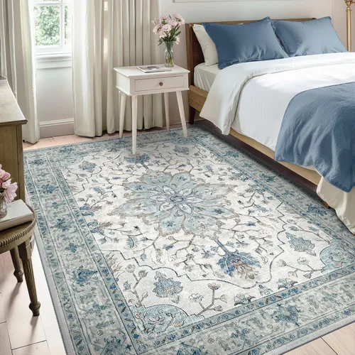 Miniatura 2 de RELEANY Alfombras de 5 x 7 pies lavables antideslizantes, alfombra floral vintage con patrón de impresión envejecida y medallón, para sala de estar