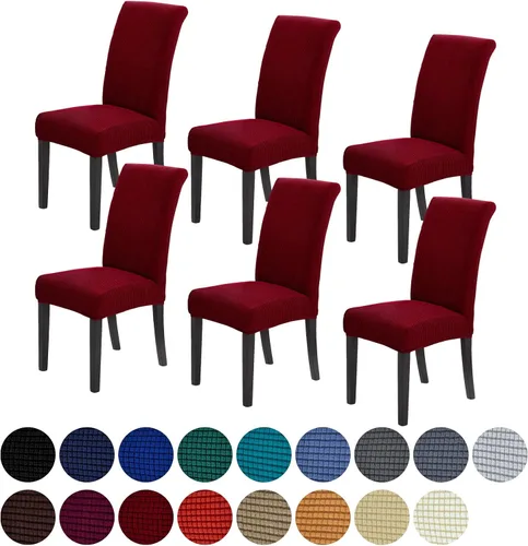 Miniatura 42 de Juego de 6 fundas elásticas para sillas de comedor, fundas para sillas de comedor lavables y removibles, fundas para sillas de comedor protectoras