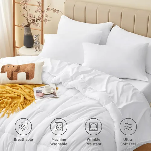 Miniatura 2 de CozyLux Juego de edredón de tamaño King blanco, 7 piezas de cama en una bolsa, edredón blanco tamaño King, juegos de ropa de cama para todas