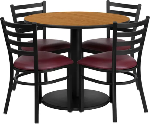 Miniatura 8 de Flash Furniture Juego de mesa redonda laminada negra de 36 pulgadas con base redonda y 4 sillas de metal con respaldo de escalera, asiento de vinilo