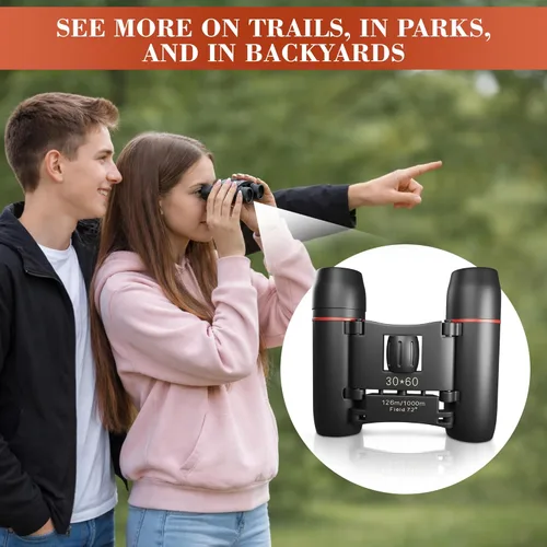 Miniatura 6 de Binoculares pequeños para adultos – 7x aumento, tamaño de bolsillo, diseño portátil con bolsa de almacenamiento, no visión nocturna – Mini