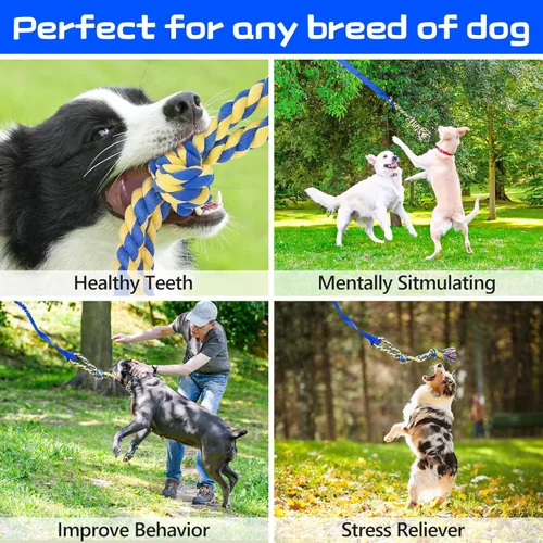 Miniatura 3 de XiaZ Juguete de tira y afloja para perros, juguete interactivo para perros, cuerda elástica para colgar con 2 juguetes de cuerda para masticar, Azul