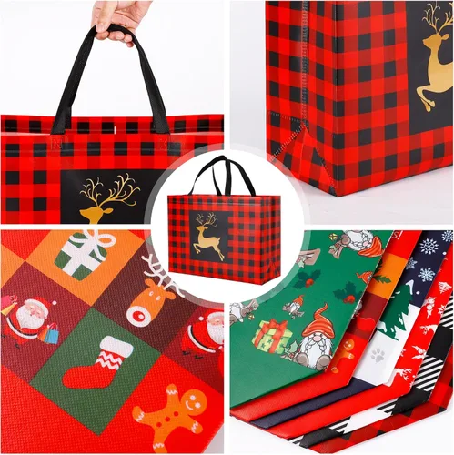 Miniatura 4 de YANGTE Paquete de 20 bolsas de regalo de Navidad de varios tamaños, bolsas reutilizables con asa, incluye 4 grandes 8 medianas 8 pequeñas bolsas