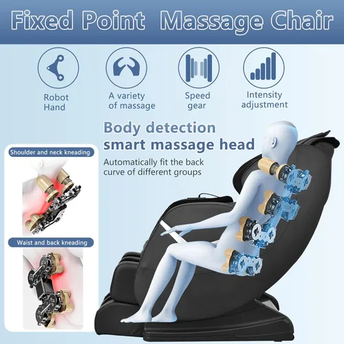Miniatura 4 de BestMassage Silla de masaje de gravedad cero, cuerpo completo, silla eléctrica de masaje Shiatsu, reclinable con rodillos de pie, terapia de calor